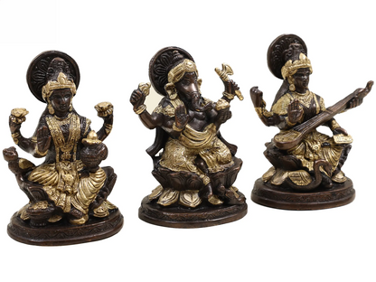 ब्रासुर™ पीतल गणेश लक्ष्मी सरस्वती (जीएलएस) सेट | बारीक विवरण के साथ शुद्ध पीतल | ऊंचाई 6 इंच और वजन 2.49 किलोग्राम