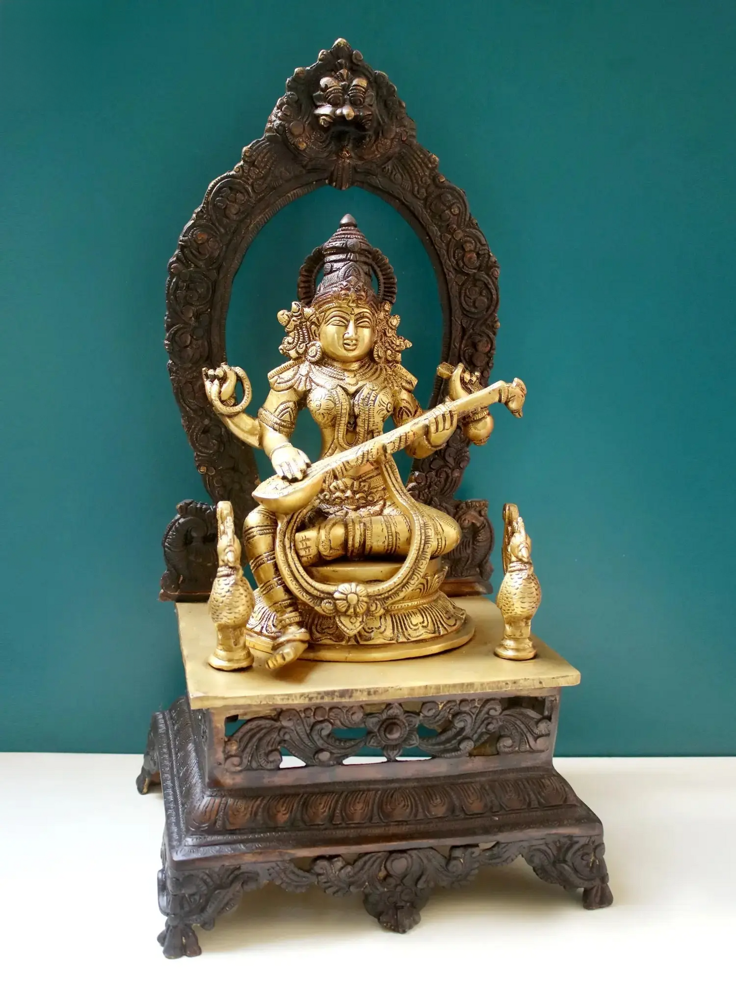 Brassaura® Brass Saraswati Statue | Height 20.47 Inches & Weight 13.53 kg
