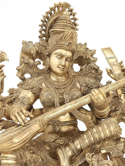 Brassaura® Brass Saraswati Statue | Height 33.07 Inches & Weight 85 kg