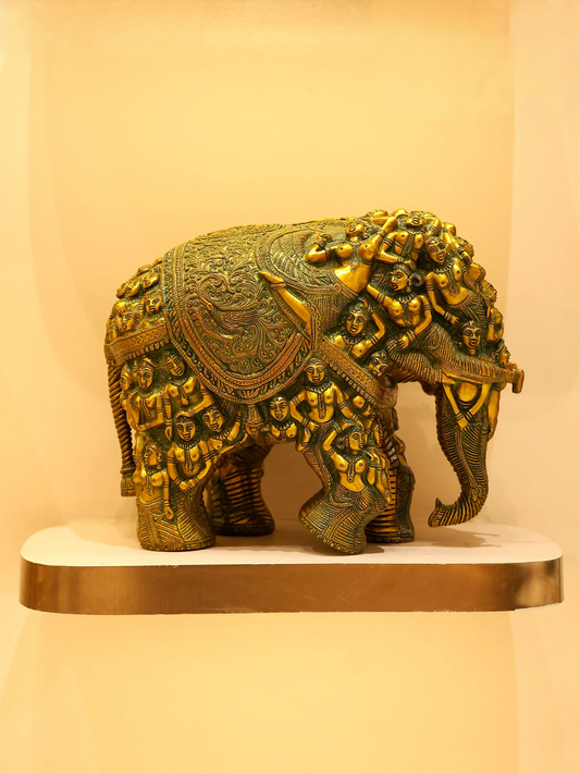 Brassaura® Intricately Carved Brass Elephant Sculpture | Pure Brass | Height 11 Inches & Weight 17 kgs