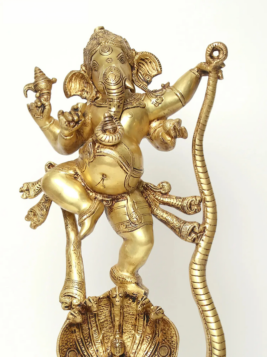 Brassaura™ Brass Single-Tusked Lord Ganesha on Seven-Hooded Serpent | Height 27 Inches & Weight 15.58 kgs