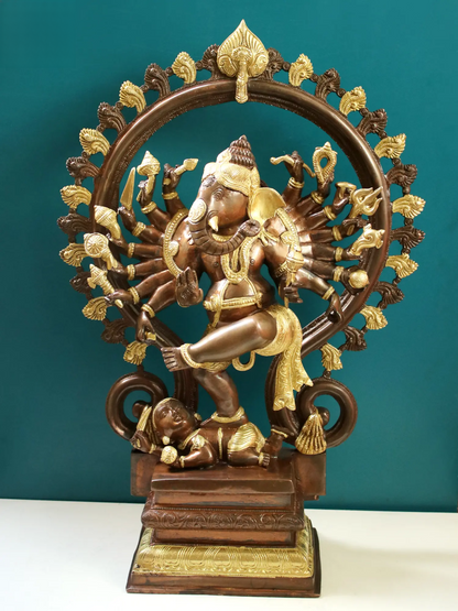 Brassaura™ Sixteen Armed Dancing Ganesha as Nataraja | Pure Brass Statue | Height 26 Inches & Weight 22.40 Kgs