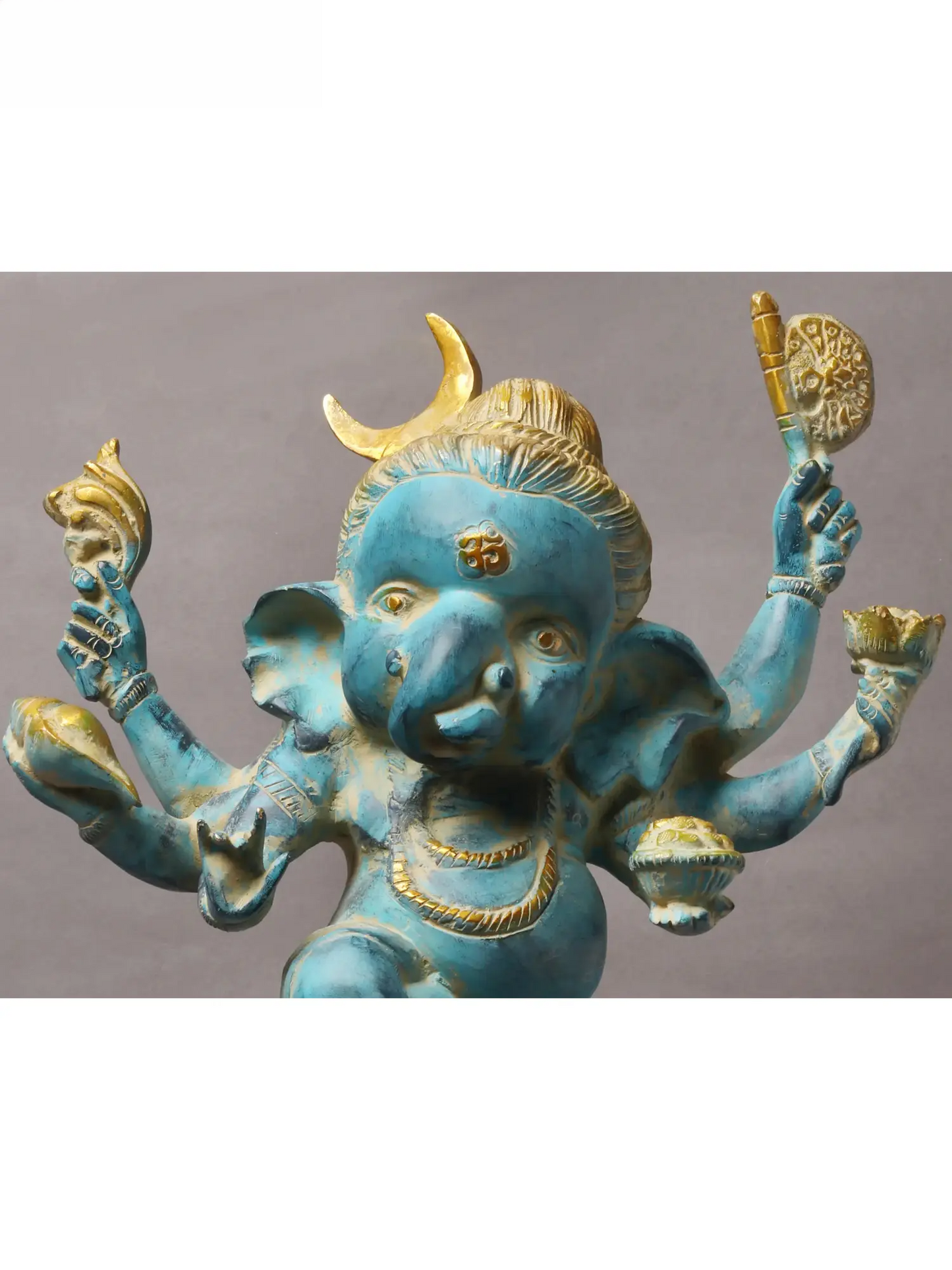 Brassaura™ Six-Armed Dancing Bal Ganesha | Turquoise Patina with Gold Highlights | Height 15.6 Inches & Weight 8.70 kgs