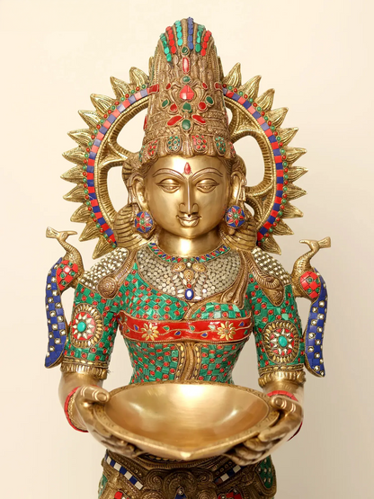 Brassaura® Brass Deep Lakshmi Statue | Height 50.98 Inches & Weight 50.28 kg