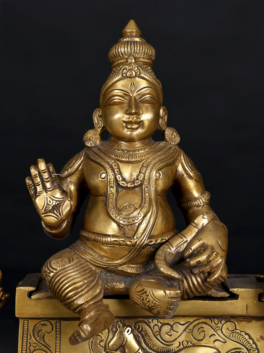 Brassaura® 赐福毗湿奴库贝拉与拉克什米女神 | 黄铜雕像 | 高度12英寸，重量10.20公斤