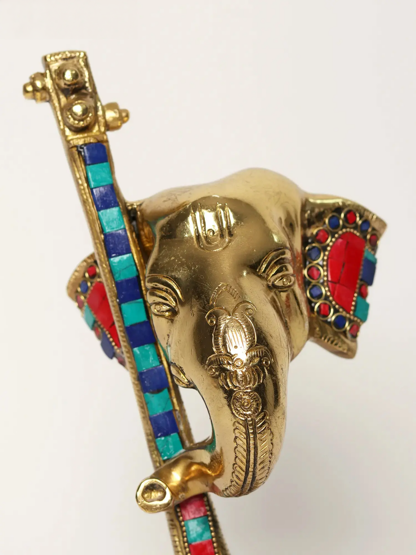 Brassaura™ Brass Lord Ganesha Head with Veena & Stone Inlay Work | Height 12 Inches & Weight 3.06 kgs