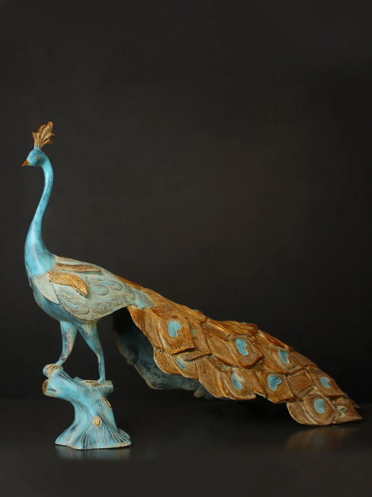 Brassaura® Decorative Brass Peacock Sculpture | Pure Brass | Height 25 Inches & Weight 23.50 kgs