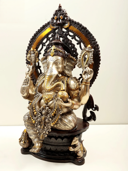 Brassaura® Blessing Ganesha with Kirtimukha Aureole | Brass Statue | Height 26 Inches | Weight 30 kgs