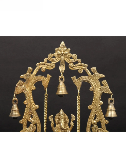 Brassaura™ Brass Lord Ganesha on Kirtimukha Swing with Dangling Bells | Height 14 Inches & Weight 2.82 kgs