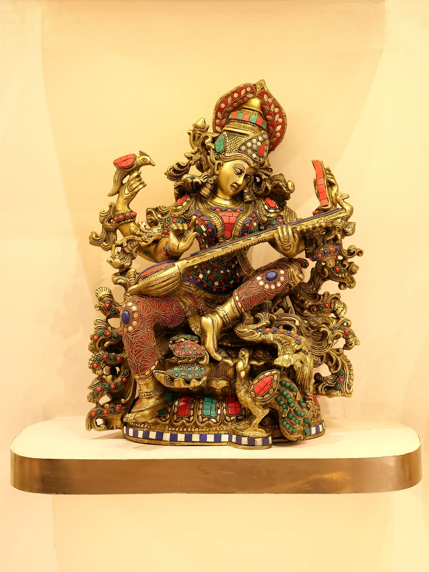 Weight 17.15 kg  SARASWATI   Brassaura® Large Brass Goddess Saraswati Statue | 16.93 Inches | 17.15 kg