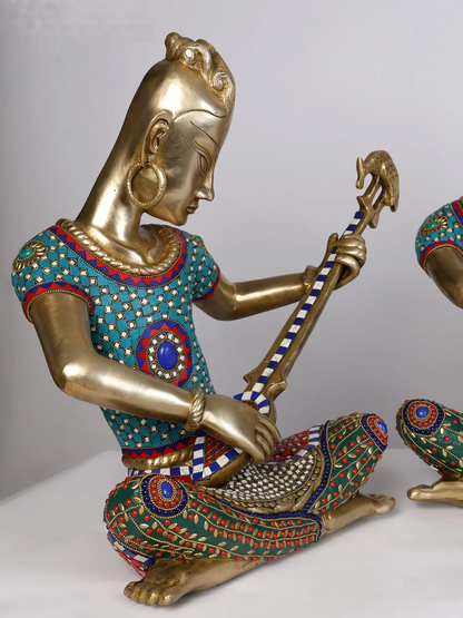 Brassaura® Set of 4 Musical Lady Figurines with Inlay Work | Pure Brass | Height 18 Inches & Weight 55.45 kgs