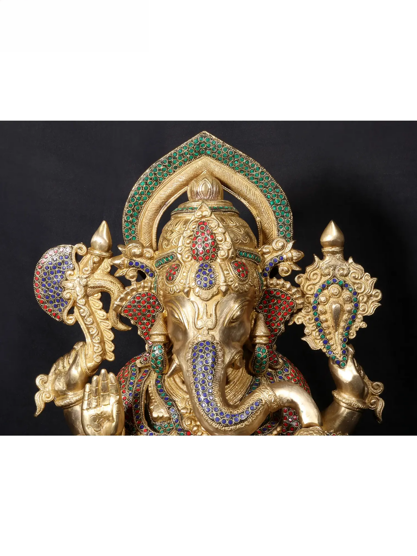 Brassaura™ Seated Lord Ganesha on Ornate Throne | Pure Brass with Meenakari Stonework | Height 24 Inches & Weight 33.38 Kgs