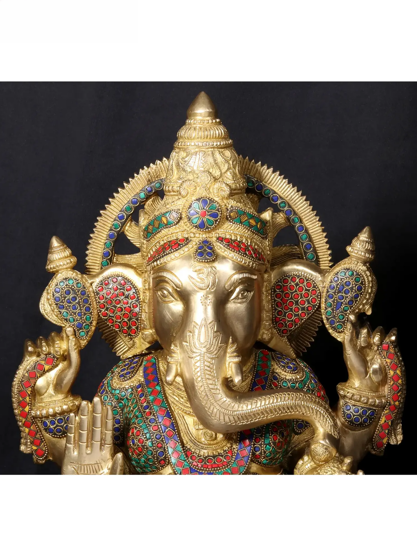 Brassaura™ Brass Lord Ganesha on Oval Base with Fine Stone Work | Height 18.5 Inches & Weight 19.82 kgs