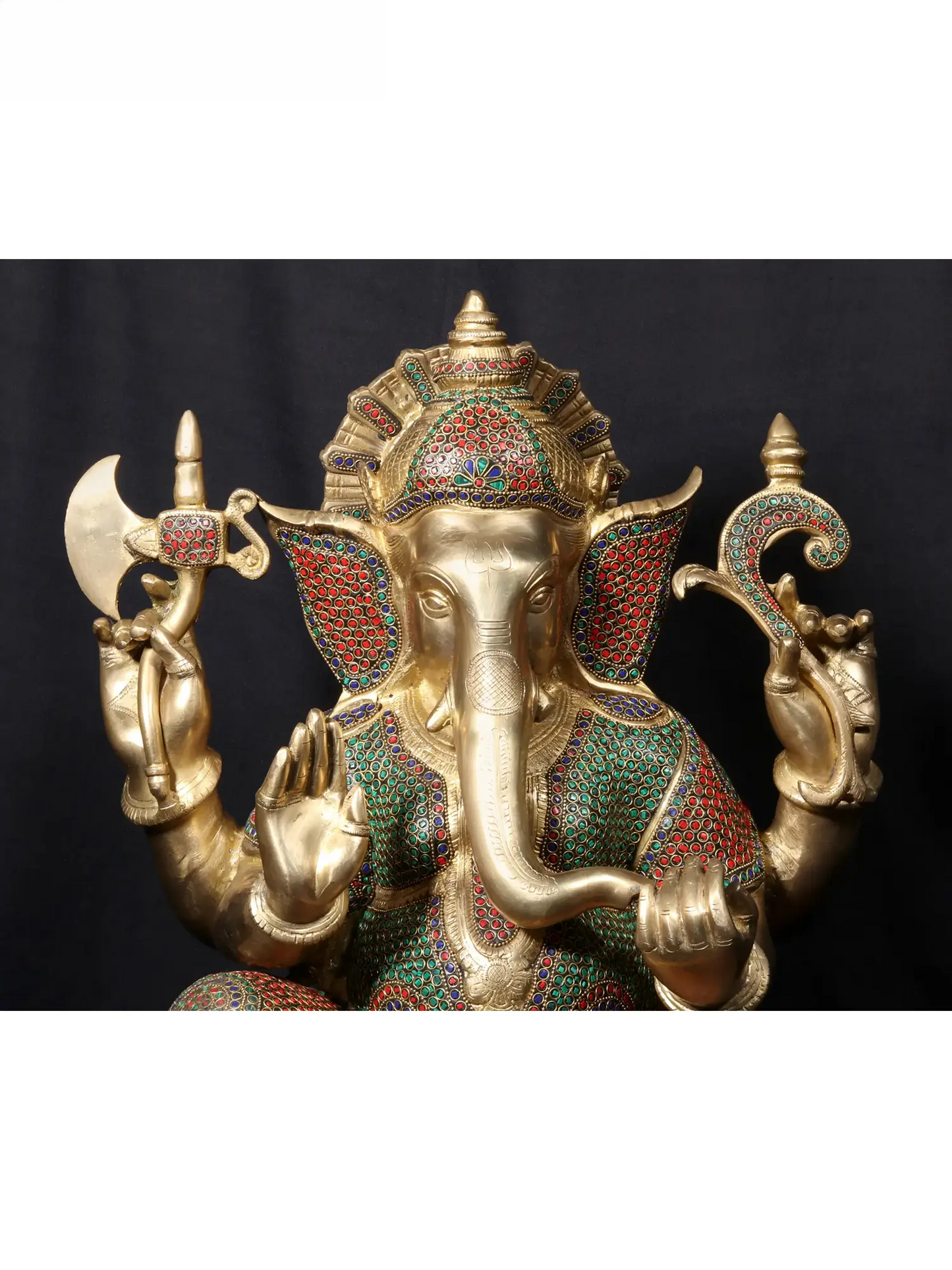Brassaura™ Seated Lord Ganesha on Ornate Throne | Pure Brass with Meenakari Stonework | Height 23 Inches & Weight 31.86 Kgs