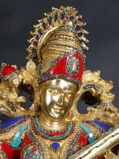 Brassaura® Grand Brass Goddess Saraswati Statue | 33.07 Inches | 87 kg
