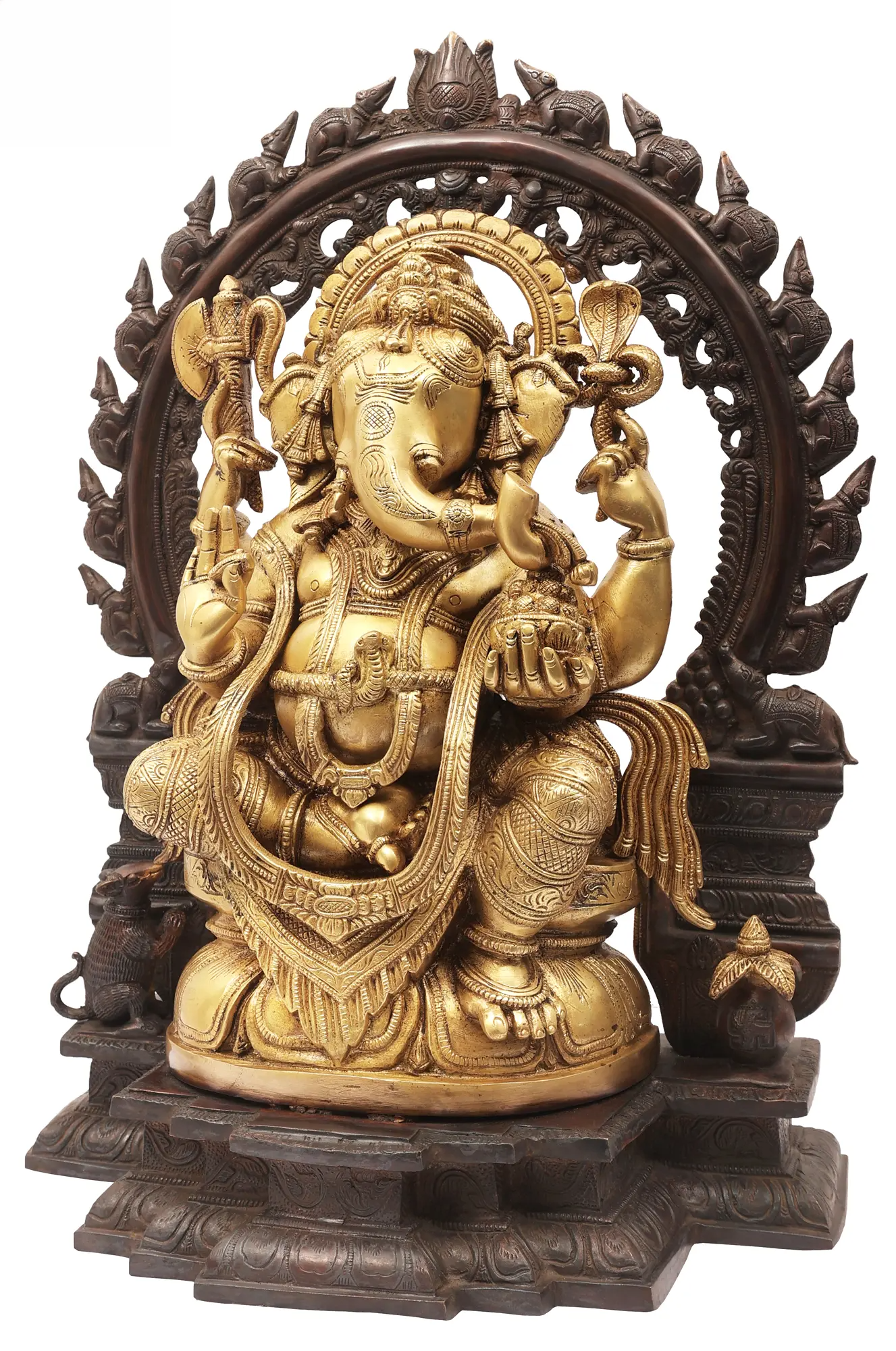 Brassaura™ Brass Sitting Lord Ganesha with Temple Arch | Height 18 Inches & Weight 16.95 kgs