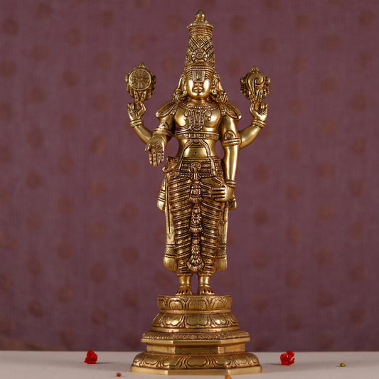 Brassaura® Lord Tirupati Balaji (Venkateshwar) Idol in Pure Brass | Height 19.5 Inches