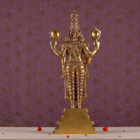 Brassaura® Lord Tirupati Balaji (Venkateshwar) Idol in Pure Brass | Height 19.5 Inches