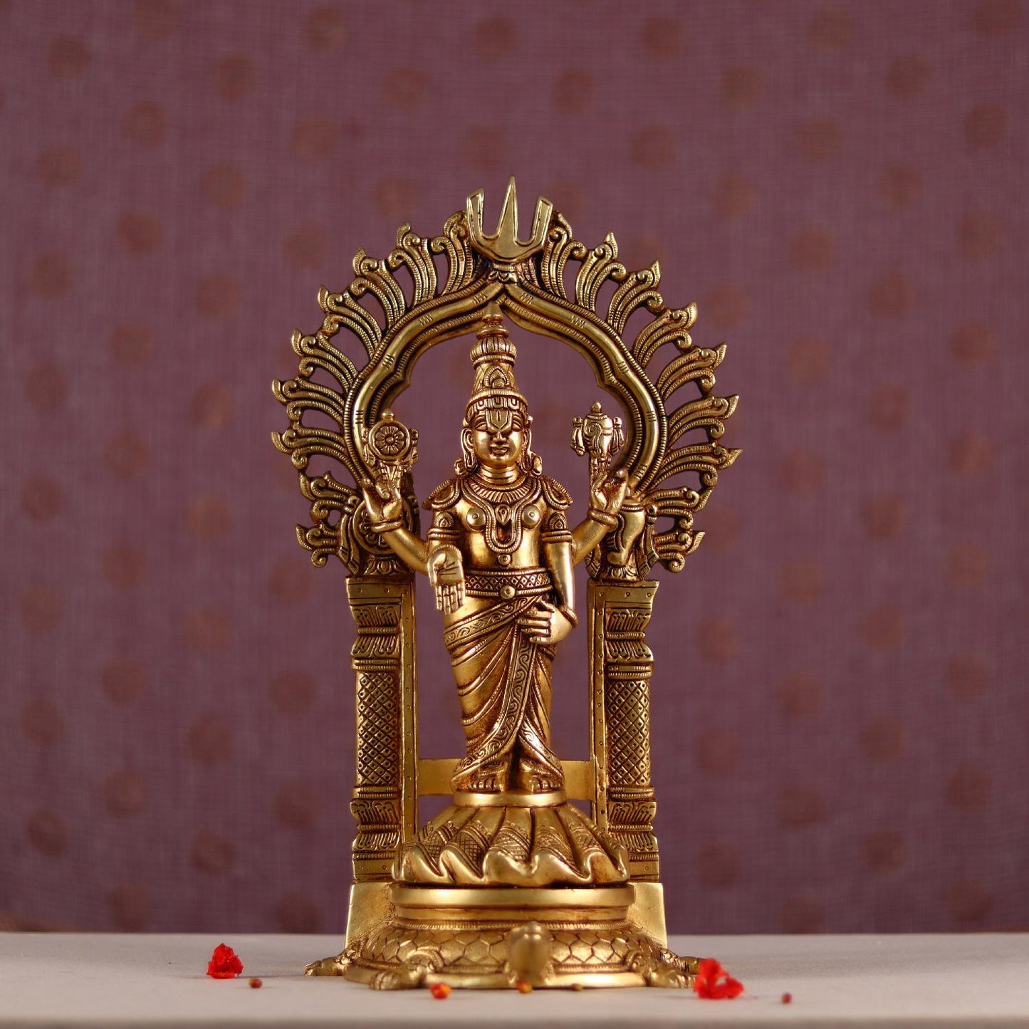 Brassaura® Lord Tirupati Balaji (Venkateshwar) on Tortoise Base in Pure Brass | Height 17 Inches