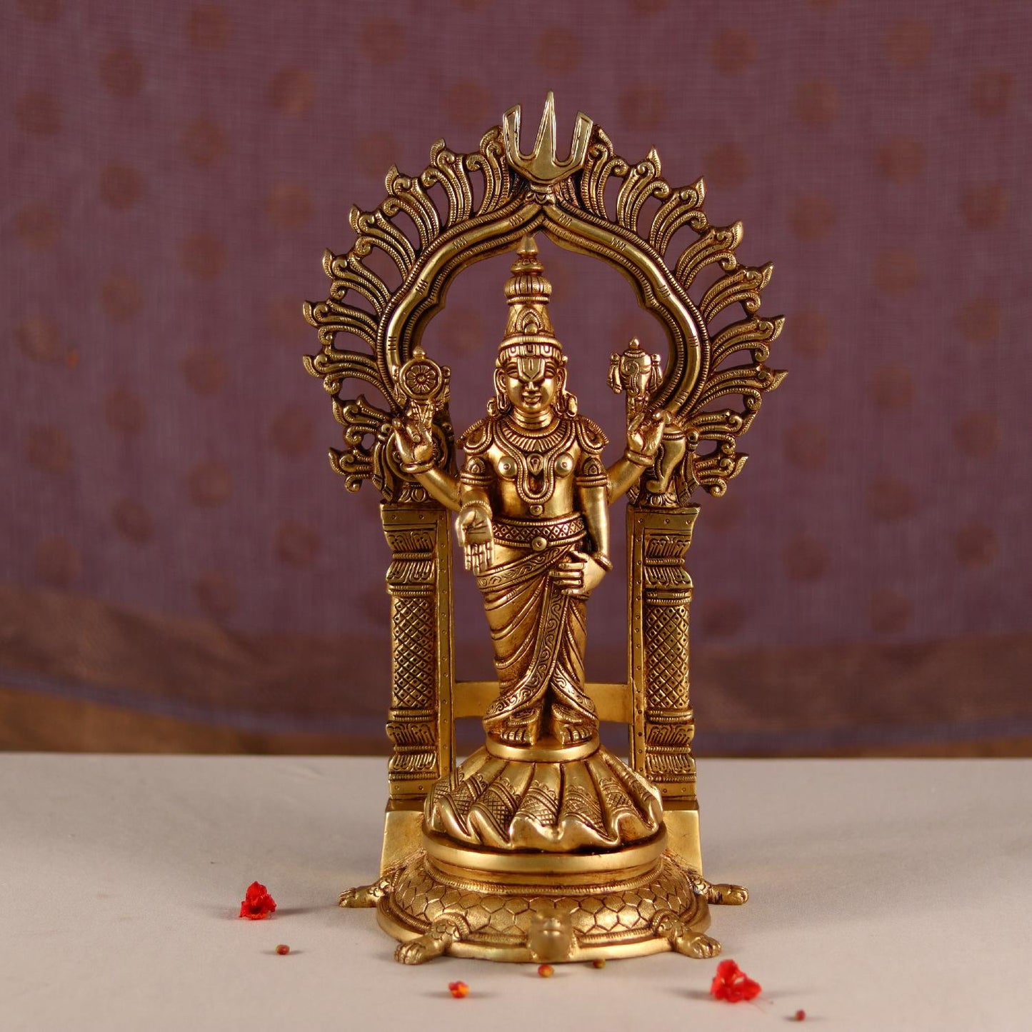 Brassaura® Lord Tirupati Balaji (Venkateshwar) on Tortoise Base in Pure Brass | Height 17 Inches