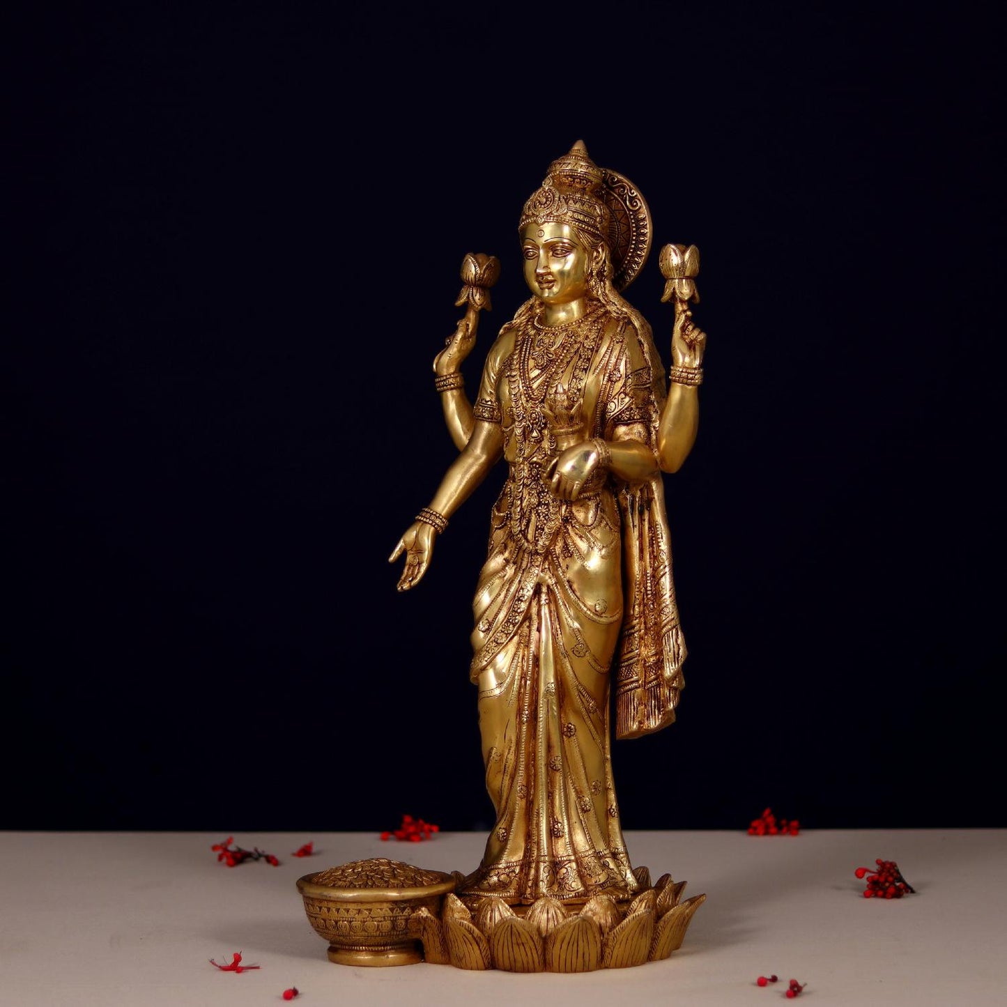 BRASS GODDESS LAKSHMI IDOL HEIGHT 24 INCHES