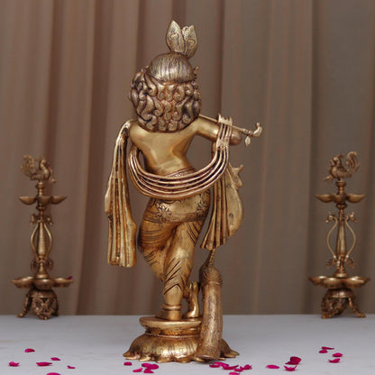 BRASS LORD KRISHNA PLAYING FLUTE HEIGHT 27 INCHES