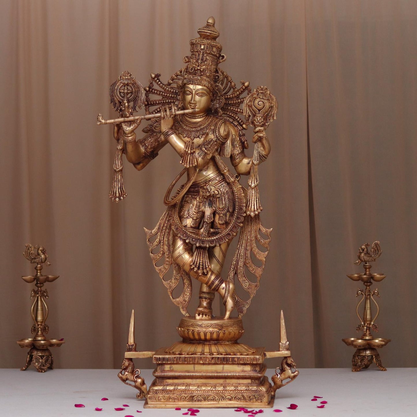 BRASS LARGE SIZE KRISHNA IDOL WITH SANKHA CHAKRA