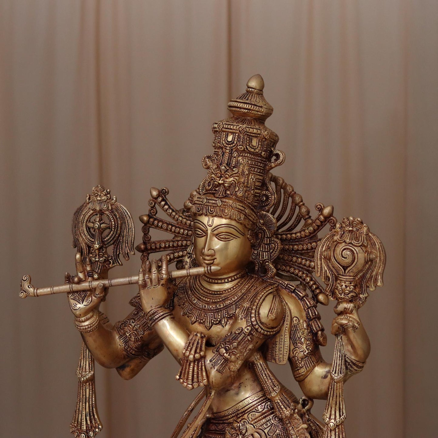 BRASS LARGE SIZE KRISHNA IDOL WITH SANKHA CHAKRA