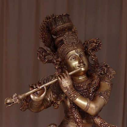 ब्रसौरा® ब्रास ब्लैक भगवान कृष्ण त्रिभंगी मूर्ति | ऊंचाई 46 इंच और वजन 70 किलो