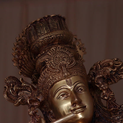 ब्रसौरा® ब्रास ब्लैक भगवान कृष्ण त्रिभंगी मूर्ति | ऊंचाई 46 इंच और वजन 70 किलो