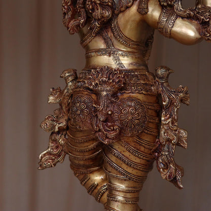 ब्रसौरा® ब्रास ब्लैक भगवान कृष्ण त्रिभंगी मूर्ति | ऊंचाई 46 इंच और वजन 70 किलो