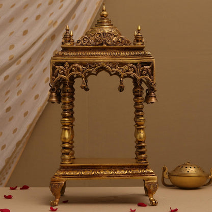Brassaura® Pure Brass Temple | Traditional Handcrafted Devotional Mandir | Height 21 Inches