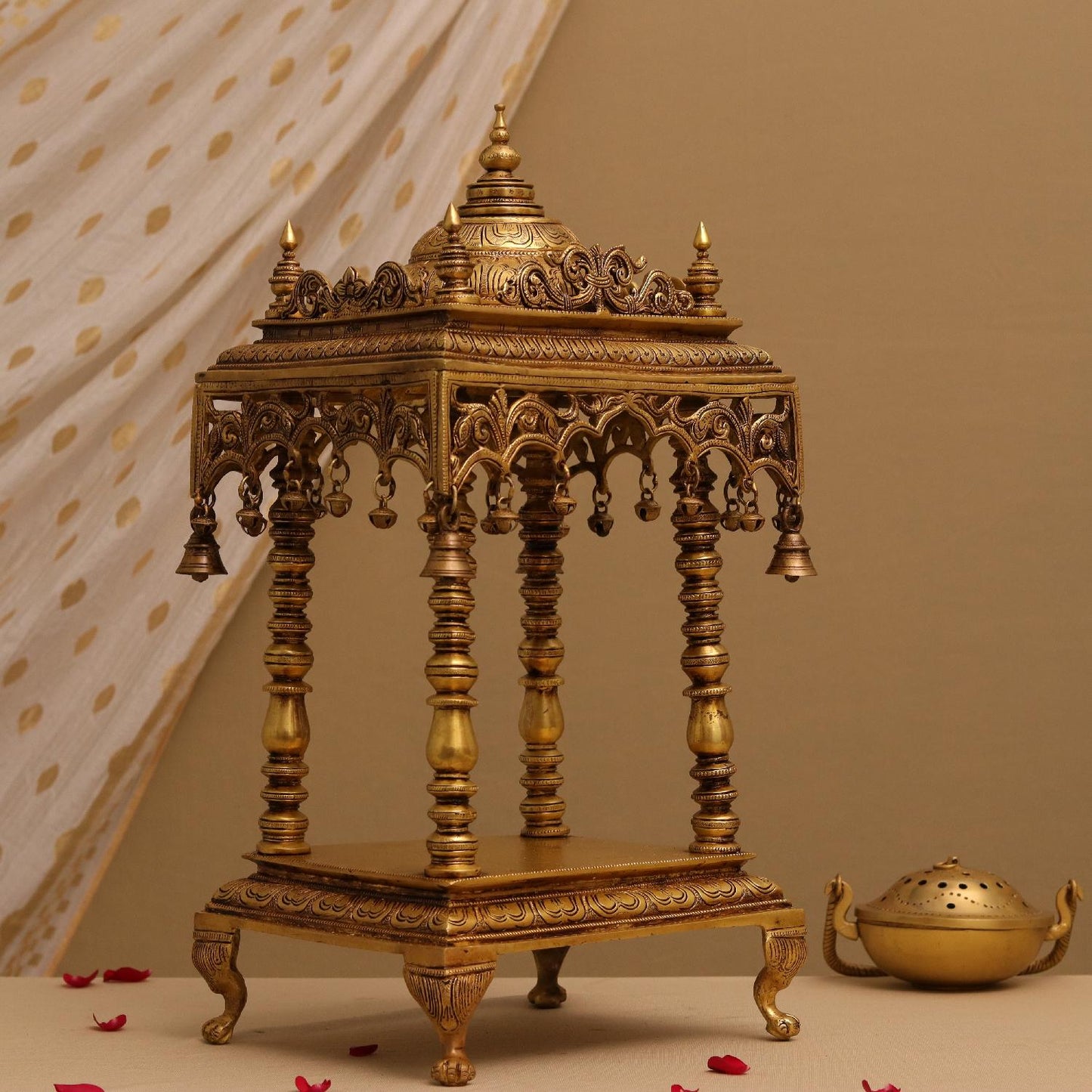 Brassaura® Pure Brass Temple | Traditional Handcrafted Devotional Mandir | Height 21 Inches