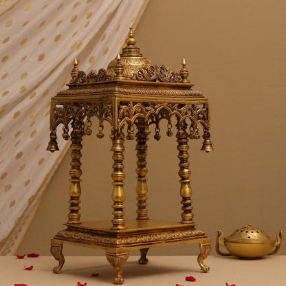 Brassaura® Pure Brass Temple | Traditional Handcrafted Devotional Mandir | Height 21 Inches