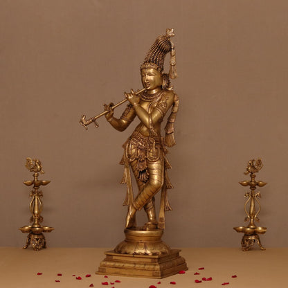 TRIBHANGI POSTURE 3 FEET BRASS LORD KRISHNA