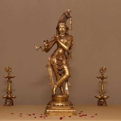 TRIBHANGI POSTURE 3 FEET BRASS LORD KRISHNA