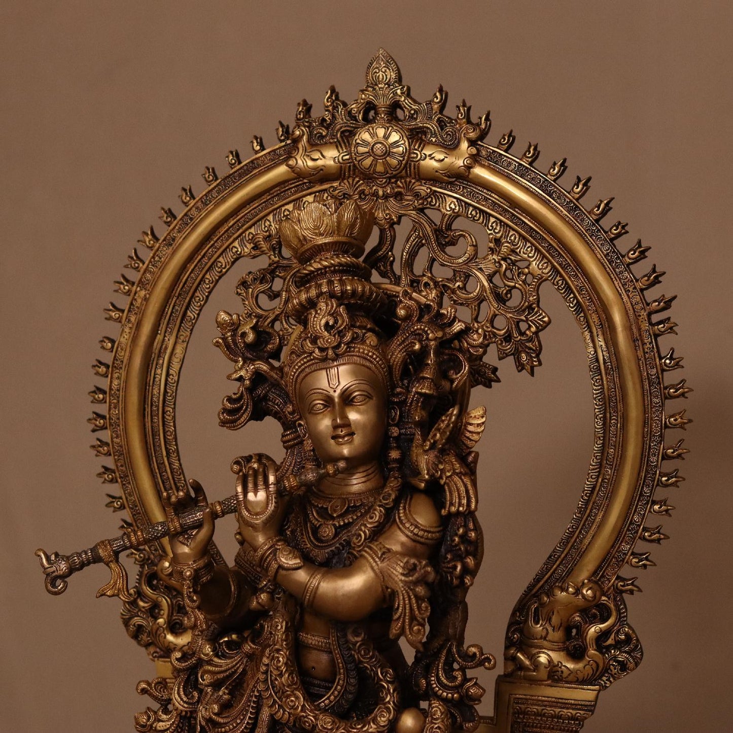 ANTIQUE LARGE SIZE BRASS KRISHNA IDOL PLAYING FLUTE (32")