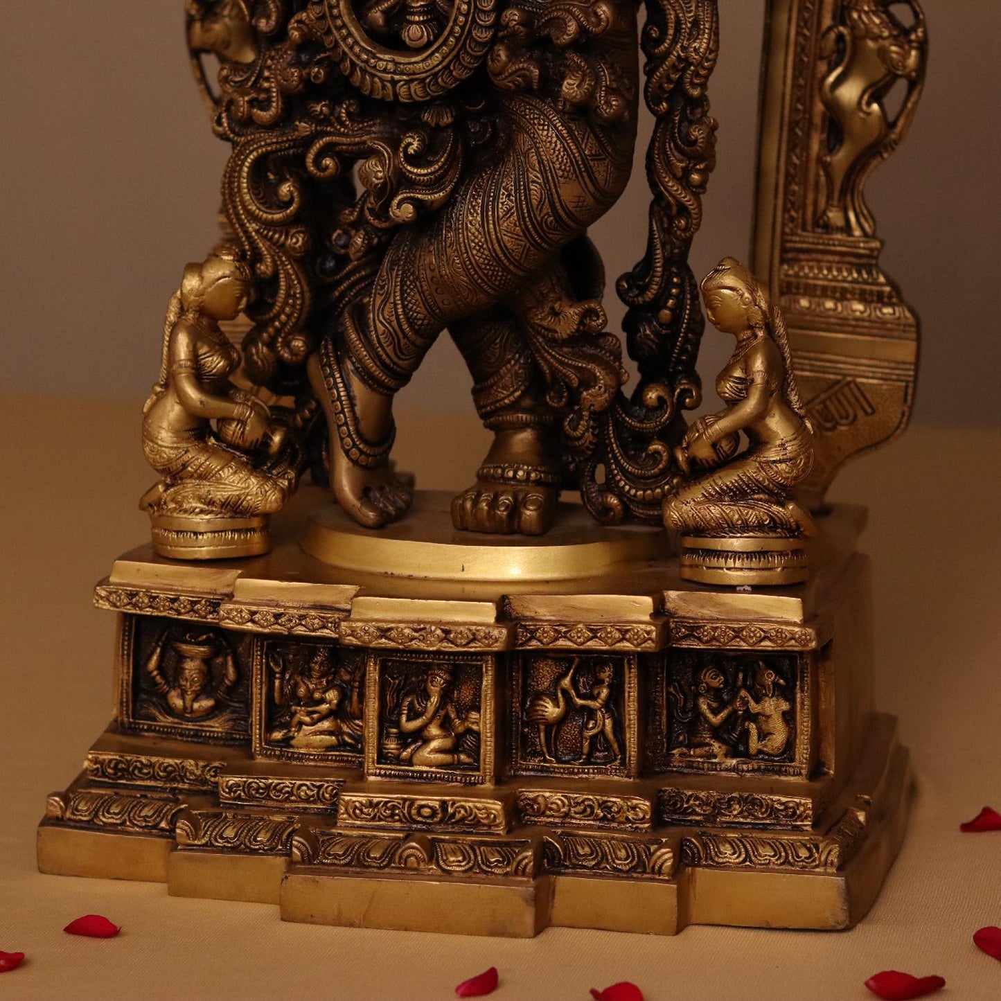 ANTIQUE LARGE SIZE BRASS KRISHNA IDOL PLAYING FLUTE (32")