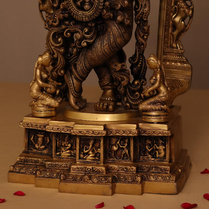 ANTIQUE LARGE SIZE BRASS KRISHNA IDOL PLAYING FLUTE (32")