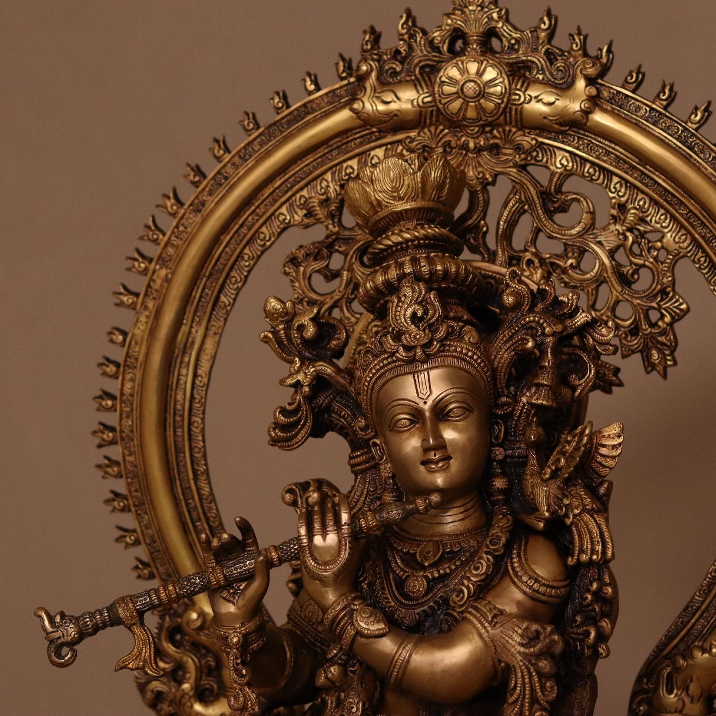 ANTIQUE LARGE SIZE BRASS KRISHNA IDOL PLAYING FLUTE (32")