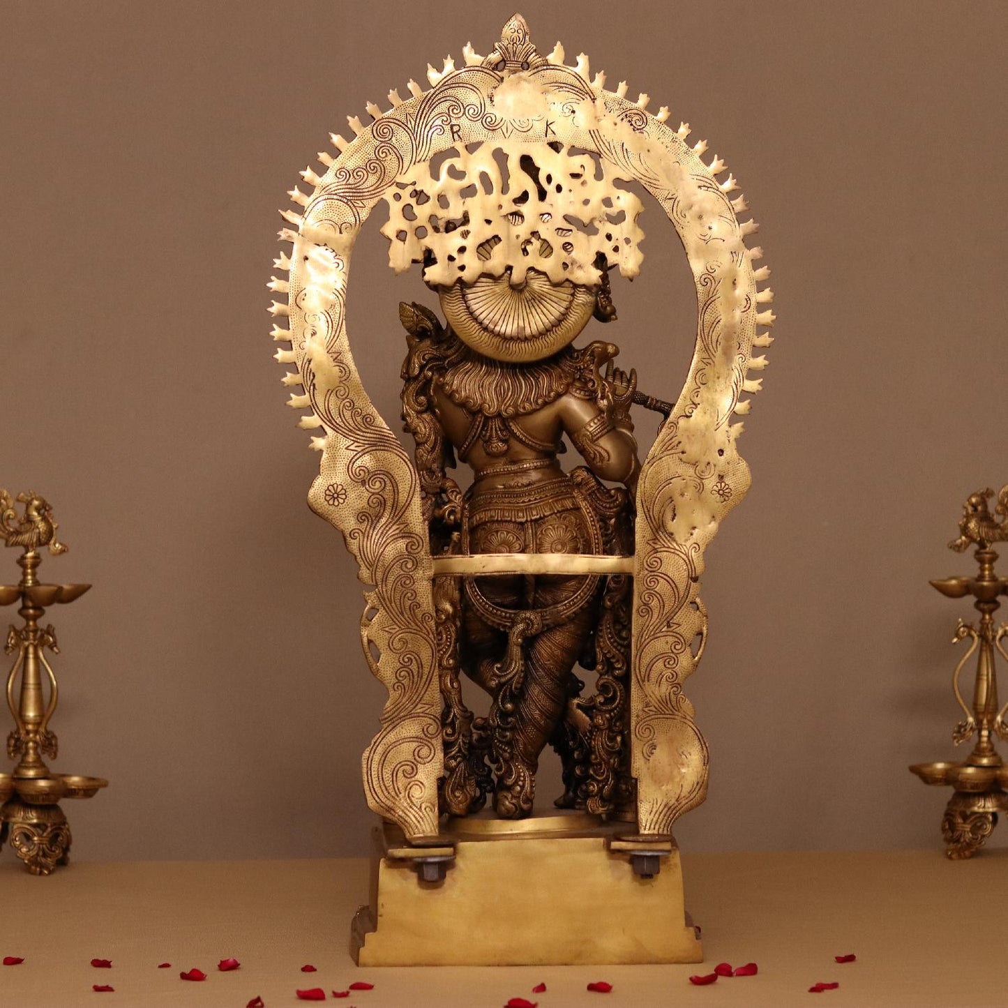 ANTIQUE LARGE SIZE BRASS KRISHNA IDOL PLAYING FLUTE (32")