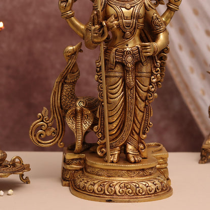 20 इंच पीतल की भगवान मुरुगन/कार्तिकेय की मूर्ति