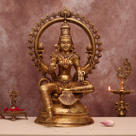 BRASS GODDESS LAXMI IDOL WITH FRAME ( 27 INCHES )