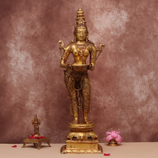 BRASS STANDING DEEPLAKSHMI OIL LAMP 31.5"