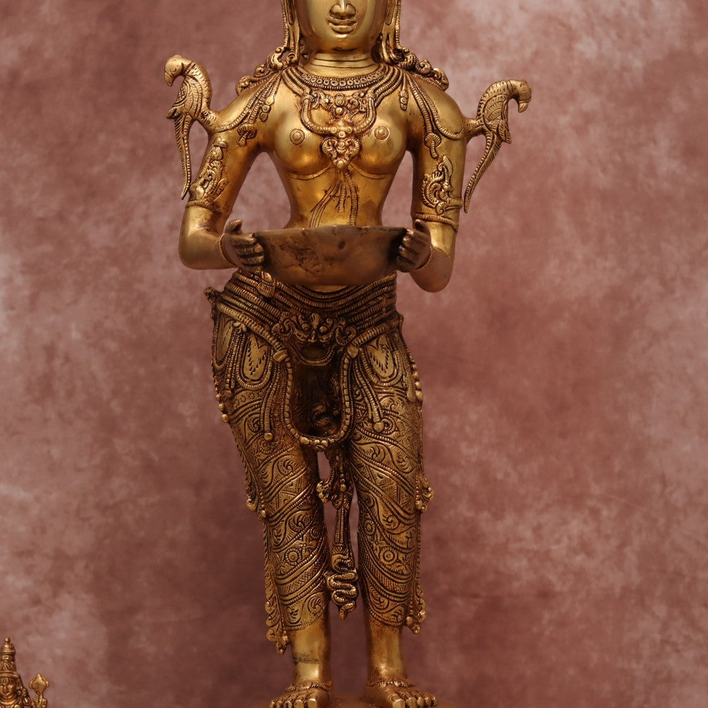 BRASS STANDING DEEPLAKSHMI OIL LAMP 31.5"