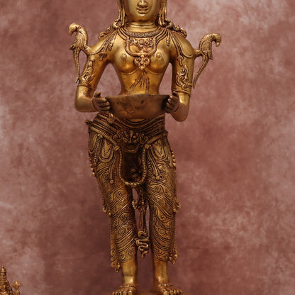 BRASS STANDING DEEPLAKSHMI OIL LAMP 31.5"
