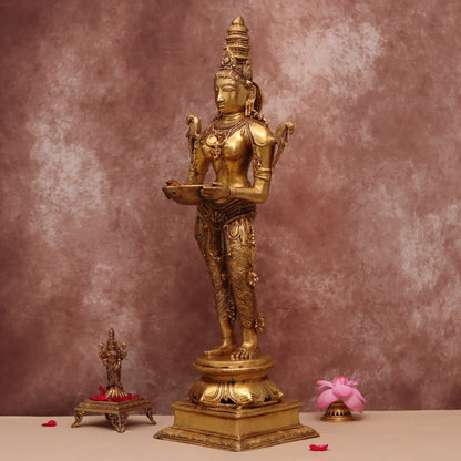 BRASS STANDING DEEPLAKSHMI OIL LAMP 31.5"