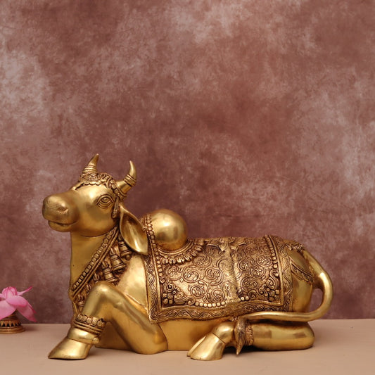 14 INCHES BRASS SITTING NANDI IDOL