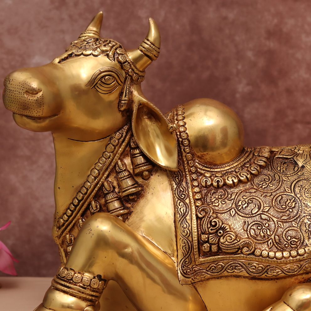 14 INCHES BRASS SITTING NANDI IDOL