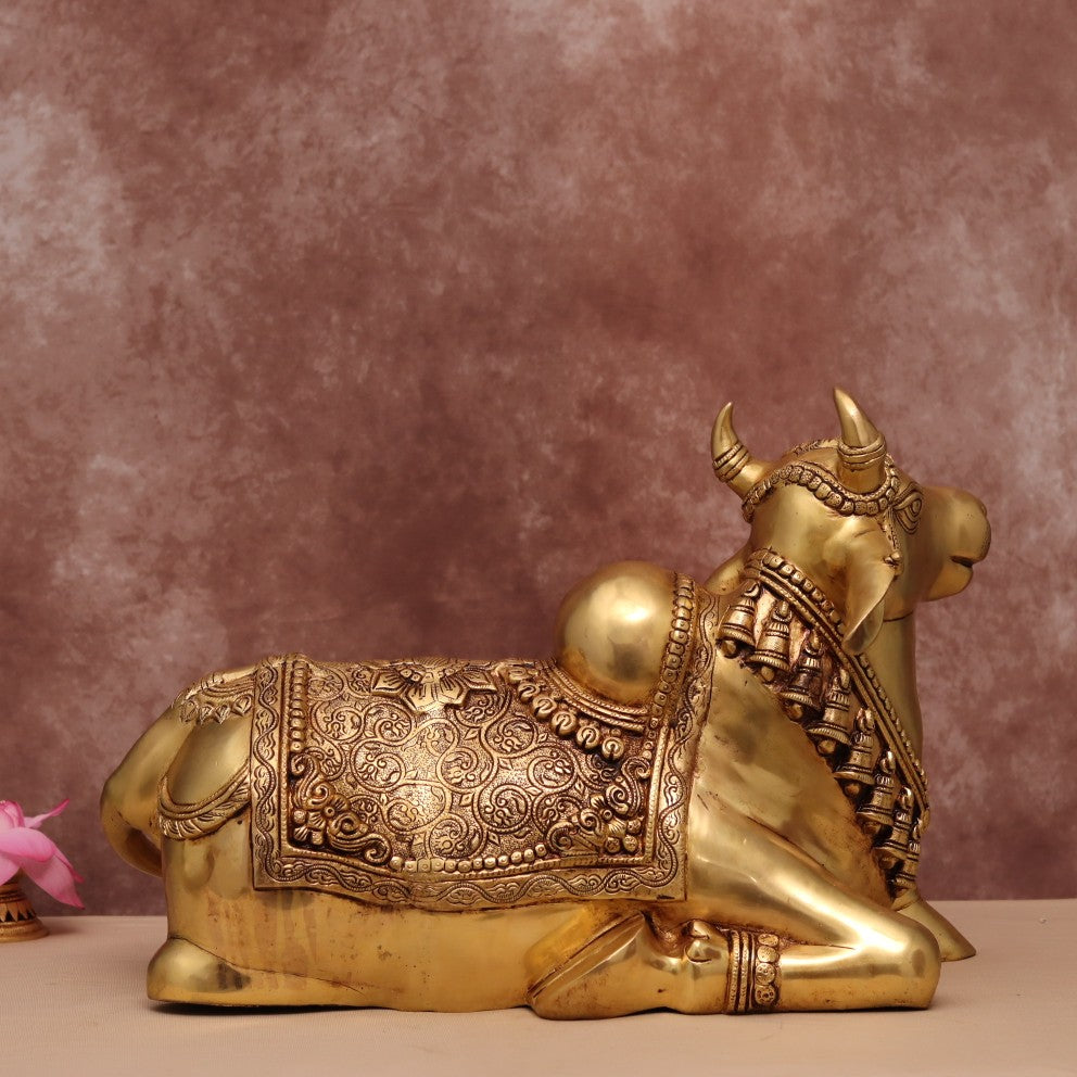 14 INCHES BRASS SITTING NANDI IDOL